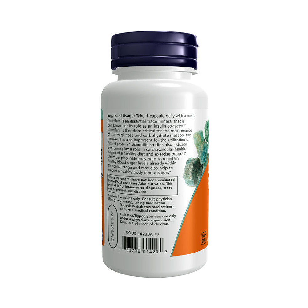 NOW Supplements, Chromium Picolinate 200 mcg, Insulin Co-Factor*, 100 Veg Capsules - Bloom Concept
