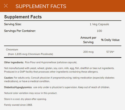 NOW Supplements, Chromium Picolinate 200 mcg, Insulin Co-Factor*, 100 Veg Capsules Vitamins &amp; Supplements NOW Foods USA