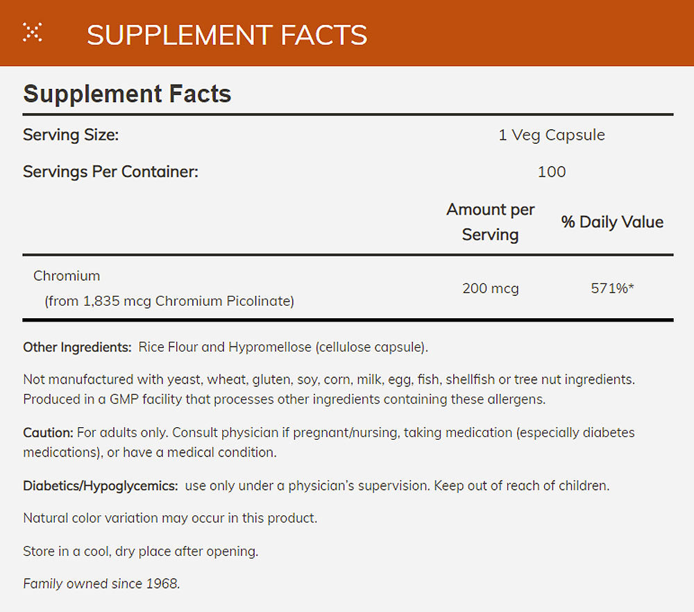 NOW Supplements, Chromium Picolinate 200 mcg, Insulin Co-Factor*, 100 Veg Capsules - Bloom Concept
