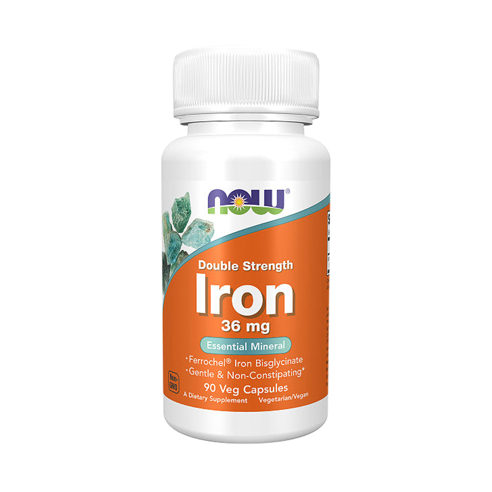 NOW Supplements, Iron 36 mg, Double Strength, Non-Constipating*, Essential Mineral, 90 Veg Capsules Vitamins &amp; Supplements NOW Foods USA