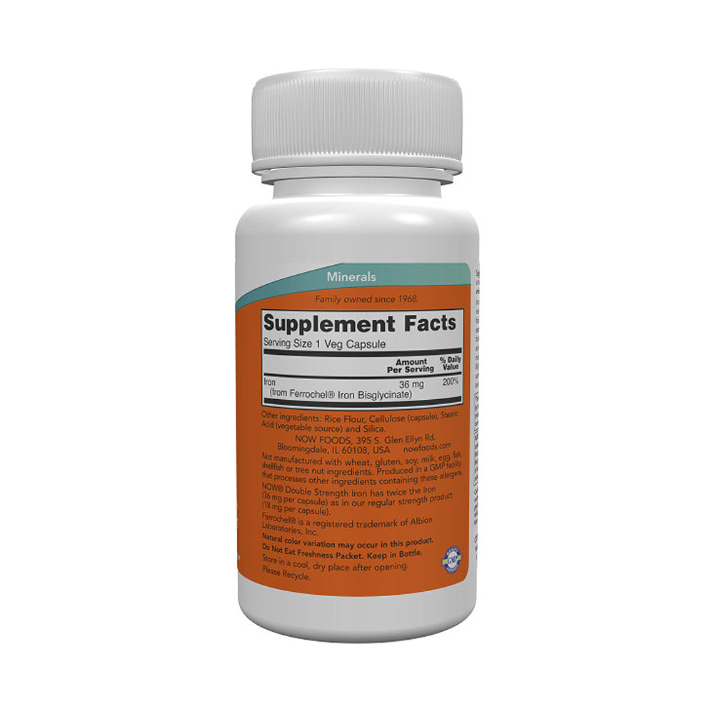 NOW Supplements, Iron 36 mg, Double Strength, Non-Constipating*, Essential Mineral, 90 Veg Capsules Vitamins &amp; Supplements NOW Foods USA