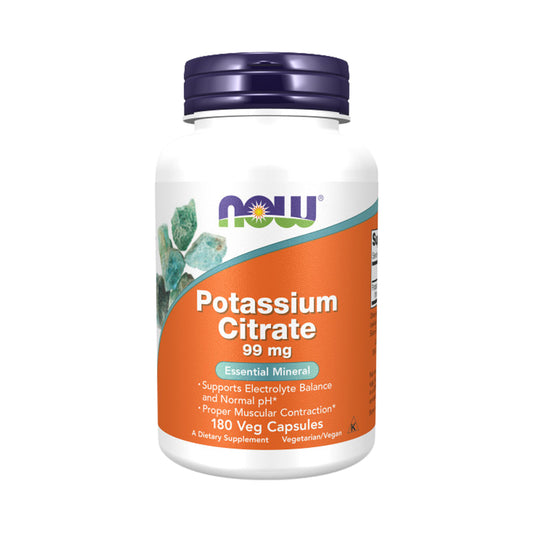 NOW Supplements, Potassium Citrate 99 mg, Supports Electrolyte Balance and Normal pH*, Essential Mineral, 180 Veg Capsules - Bloom Concept