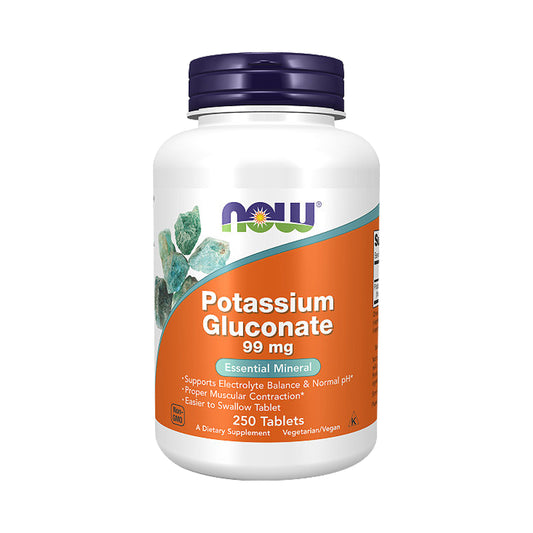 NOW Supplements, Potassium Gluconate 99mg, Easier to Swallow, Essential Mineral*, 250 Tablets - Bloom Concept