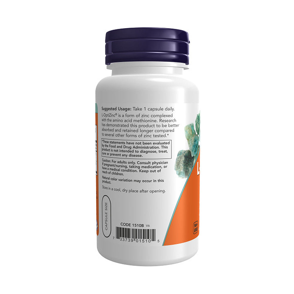 NOW Supplements, L-OptiZinc 30 mg with Copper, Highly Bioavailable Form, Immune Support*, 100 Veg Capsules - Bloom Concept