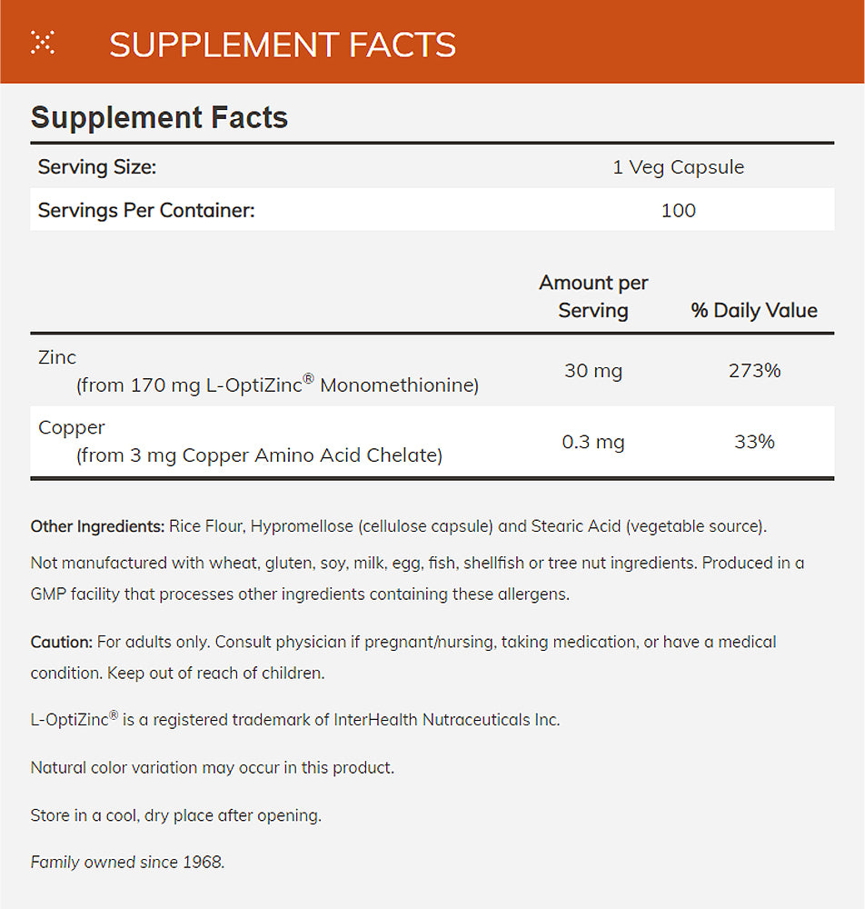 NOW Supplements, L-OptiZinc 30 mg with Copper, Highly Bioavailable Form, Immune Support*, 100 Veg Capsules - Bloom Concept