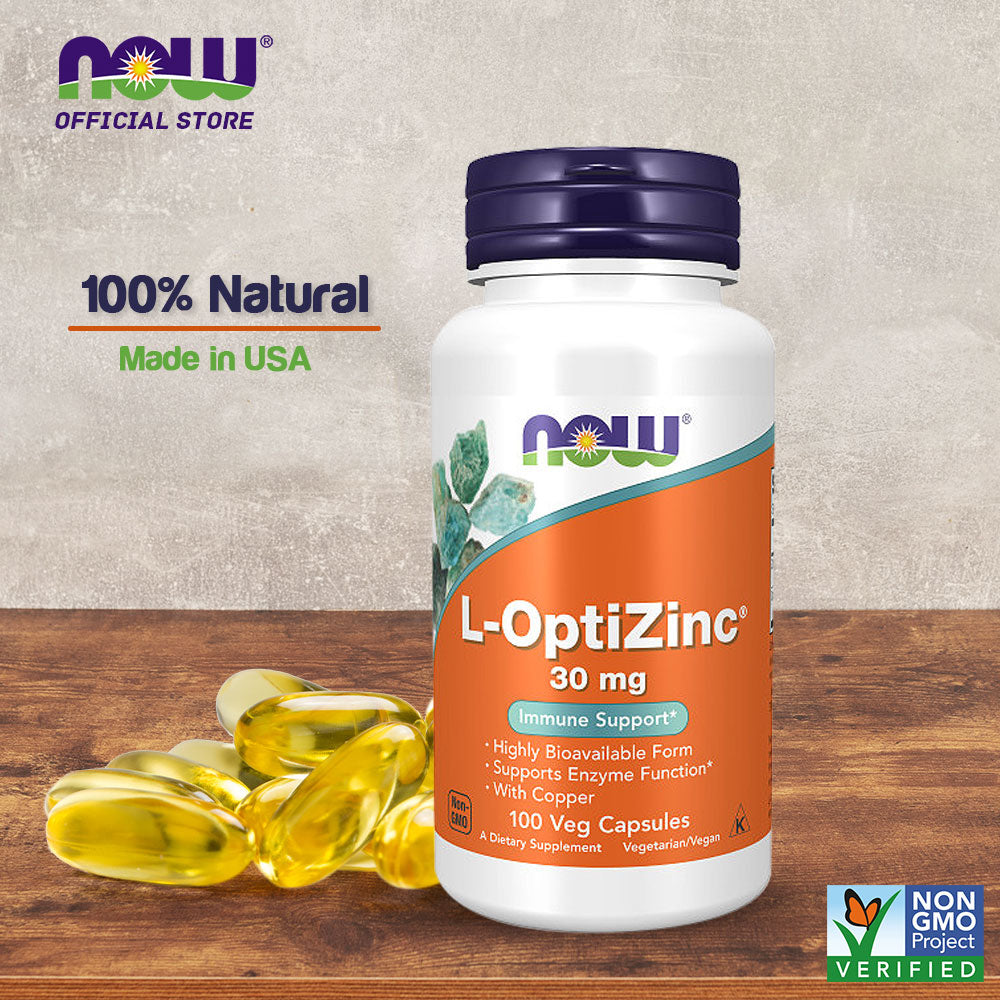 NOW Supplements, L-OptiZinc 30 mg with Copper, Highly Bioavailable Form, Immune Support*, 100 Veg Capsules - Bloom Concept