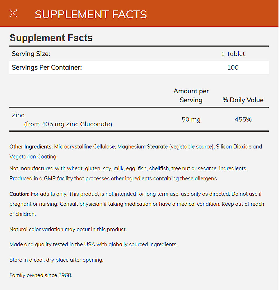 NOW Supplements, Zinc (Zinc Gluconate) 50 mg, Supports Enzyme Functions*, Immune Support*, 100 Tablets - Bloom Concept