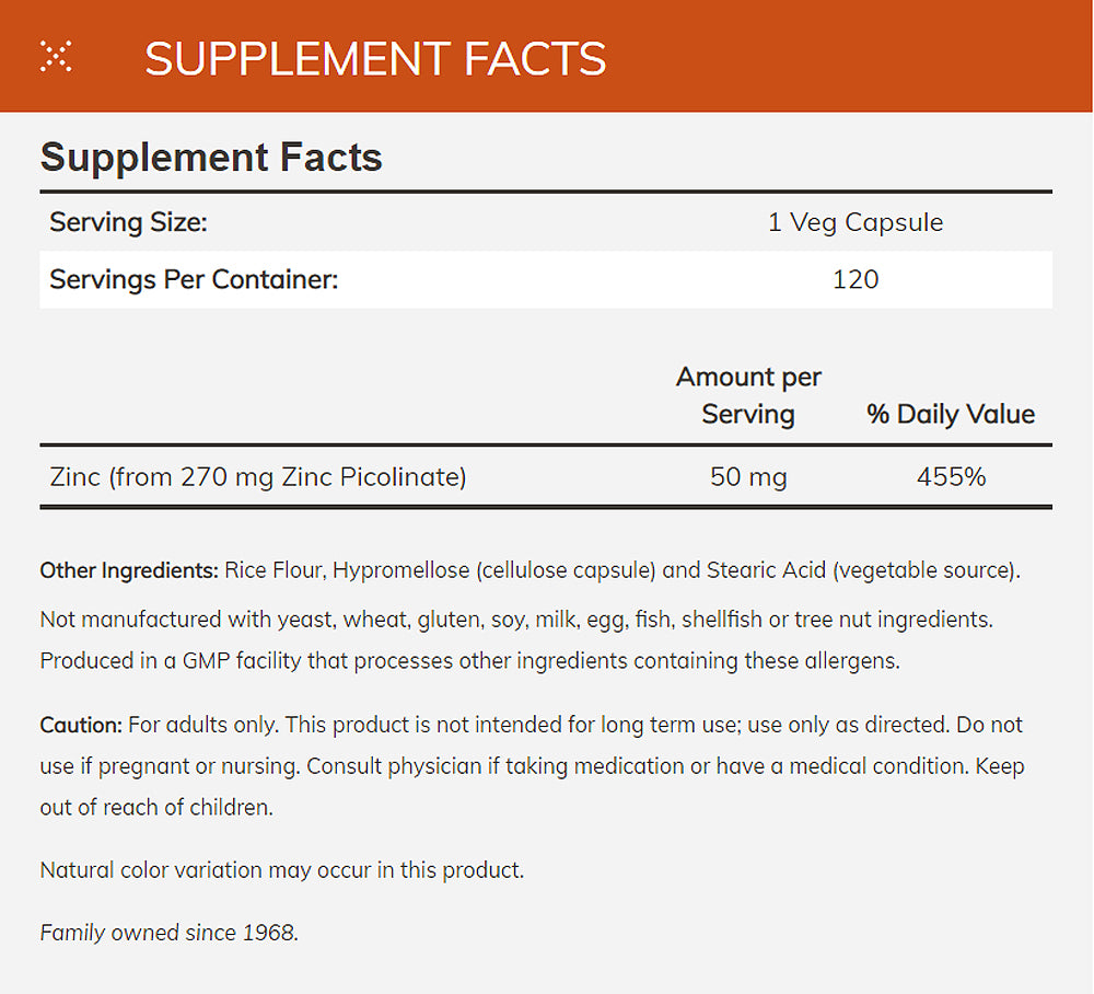 NOW Supplements, Zinc Picolinate 50 mg, Supports Enzyme Functions*, Immune Support*, 60 Veg Capsules - Bloom Concept