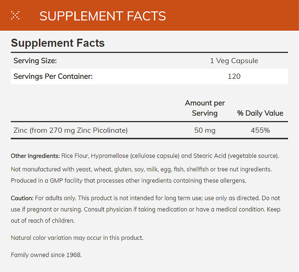 NOW Supplements, Zinc Picolinate 50 mg, Supports Enzyme Functions*, Immune Support*, 120 Veg Capsules - Bloom Concept