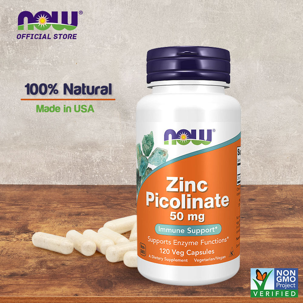 NOW Supplements, Zinc Picolinate 50 mg, Supports Enzyme Functions*, Immune Support*, 120 Veg Capsules - Bloom Concept