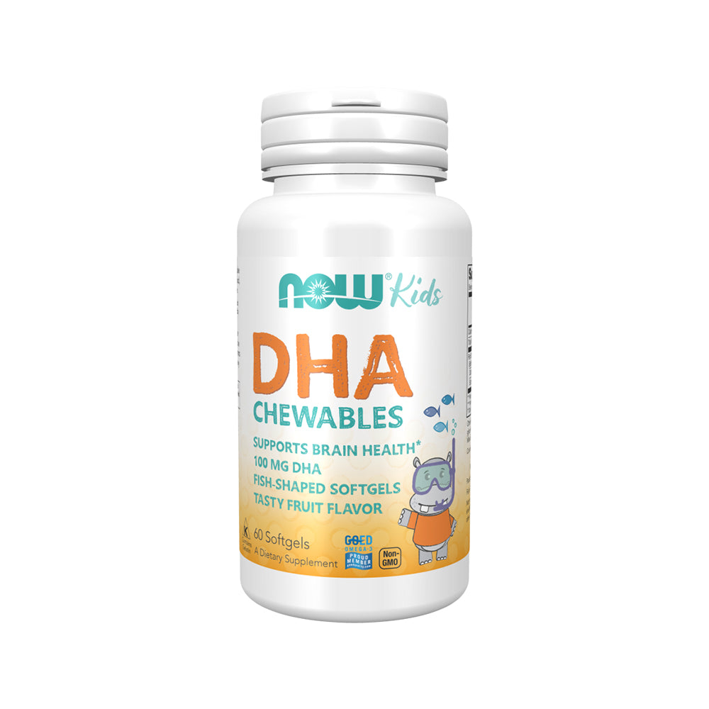 NOW Supplements, DHA Kids 100 mg, Supports Brain Health*, Fruit Flavor, 60 Chewable Softgels, (packaging may vary)-Best by 03/24 - Bloom Concept
