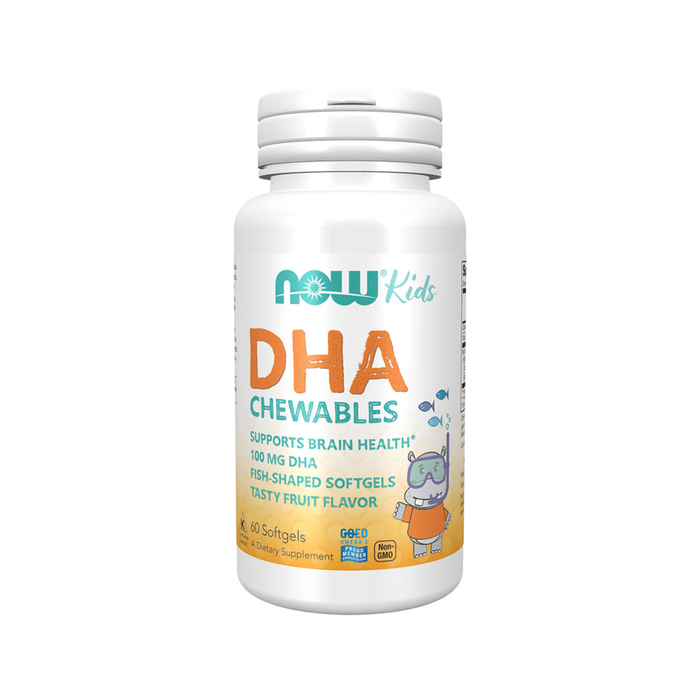 NOW Supplements, DHA Kids 100 mg, Supports Brain Health*, Fruit Flavor, 60 Chewable Softgels, (packaging may vary) - Bloom Concept