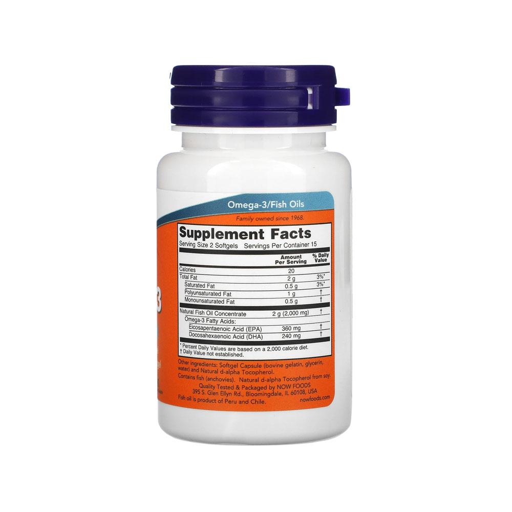 NOW Supplements, Omega-3 180 EPA / 120 DHA, Molecularly Distilled, Cardiovascular Support*, 30 Softgels - Bloom Concept