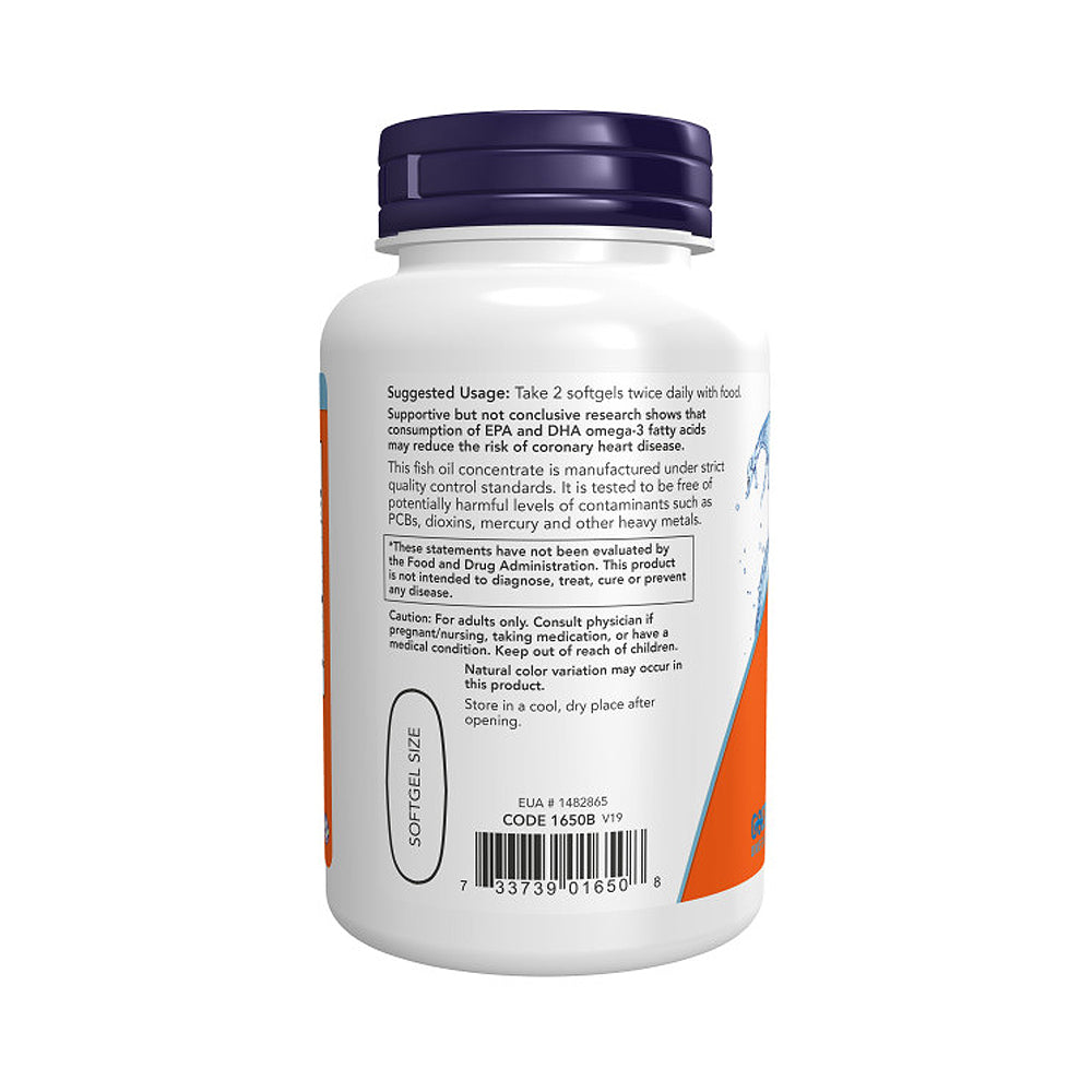 NOW Supplements, Omega-3 180 EPA / 120 DHA, Molecularly Distilled, Cardiovascular Support*, 100 Softgels - Bloom Concept