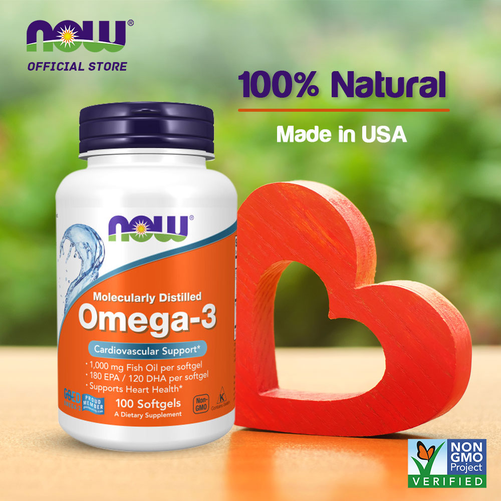 NOW Supplements, Omega-3 180 EPA / 120 DHA, Molecularly Distilled, Cardiovascular Support*, 100 Softgels - Bloom Concept