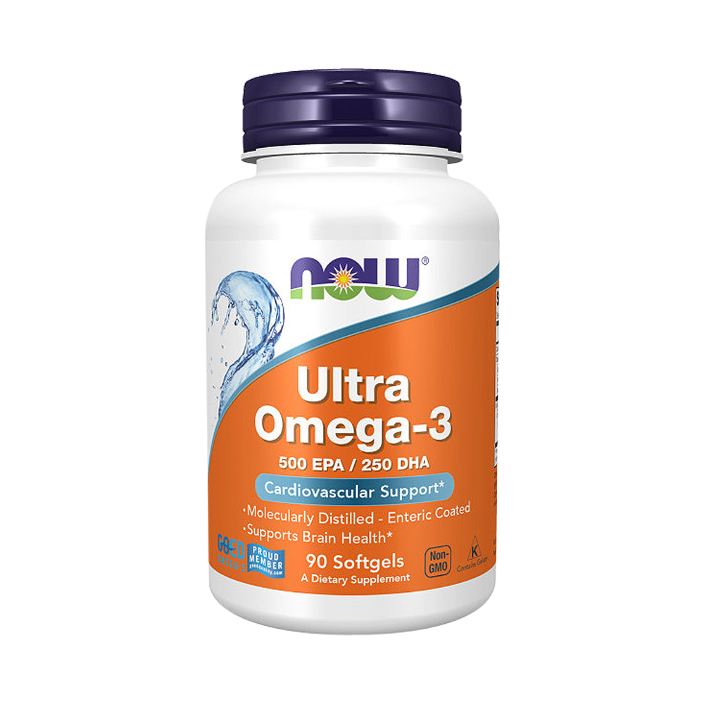 NOW Supplements, Ultra Omega-3 Molecularly Distilled and Enteric Coated, 90 Softgels - Bloom Concept