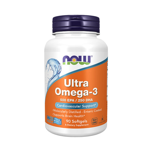 NOW Supplements, Ultra Omega-3 Molecularly Distilled and Enteric Coated, 90 Softgels - Bloom Concept