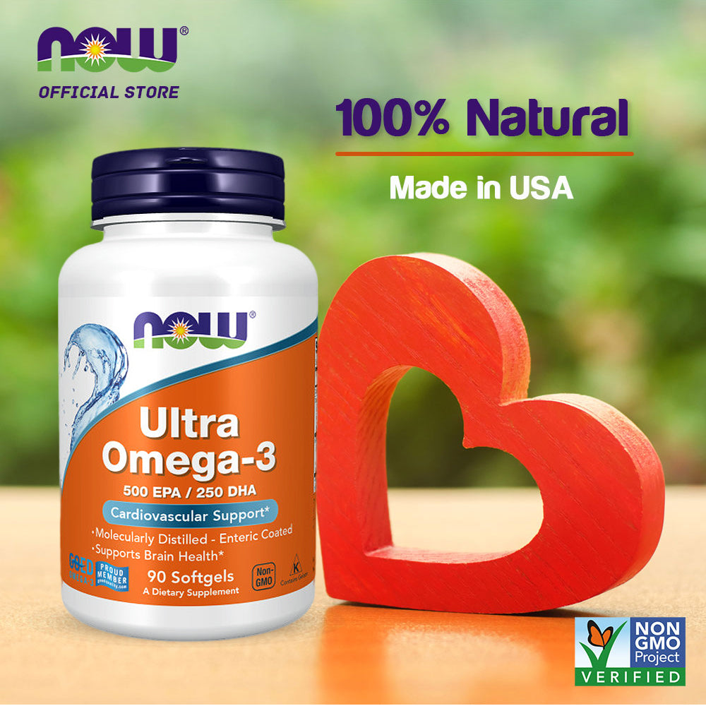 NOW Supplements, Ultra Omega-3 Molecularly Distilled and Enteric Coated, 90 Softgels Vitamins &amp; Supplements NOW Foods USA