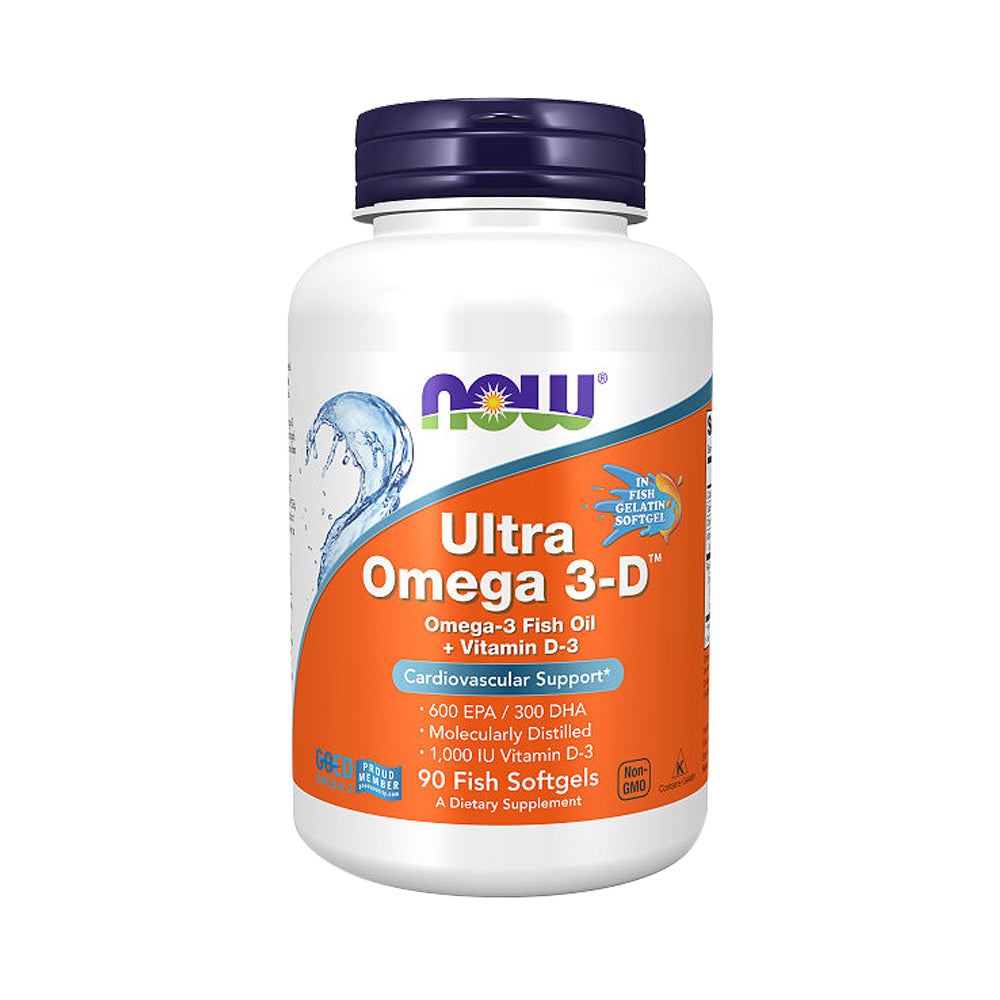 NOW Supplements, Ultra Omega 3-D™, Omega-3 Fish Oil + Vitamin D-3, Cardiovascular Support*, 90 Softgels - Bloom Concept