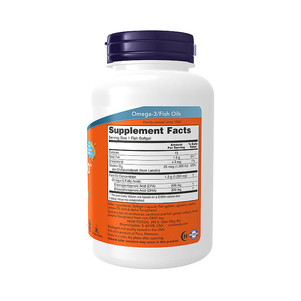 NOW Supplements, Ultra Omega 3-D™, Omega-3 Fish Oil + Vitamin D-3, Cardiovascular Support*, 90 Softgels - Bloom Concept