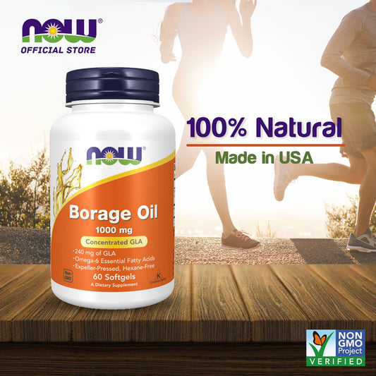 NOW Supplements, Borage Oil 1000 mg with 240mg of GLA (Gamma Linolenic Acid), 60 Softgels - Bloom Concept