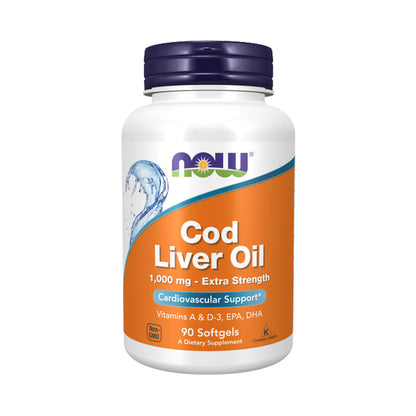 NOW Supplements, Cod Liver Oil, Extra Strength 1,000 mg with Vitamins A &amp; D-3, EPA, DHA, 90 Softgels Vitamins &amp; Supplements NOW Foods USA