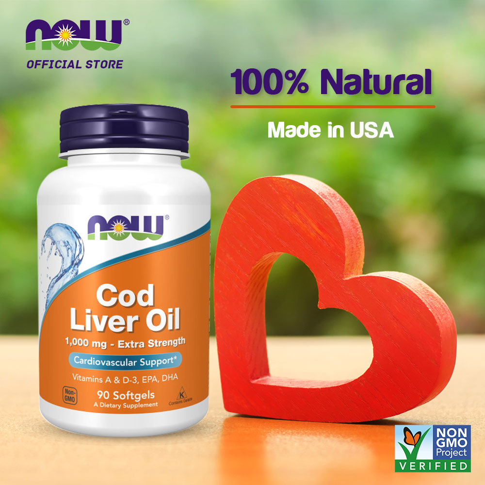 NOW Supplements, Cod Liver Oil, Extra Strength 1,000 mg with Vitamins A &amp; D-3, EPA, DHA, 90 Softgels Vitamins &amp; Supplements NOW Foods USA