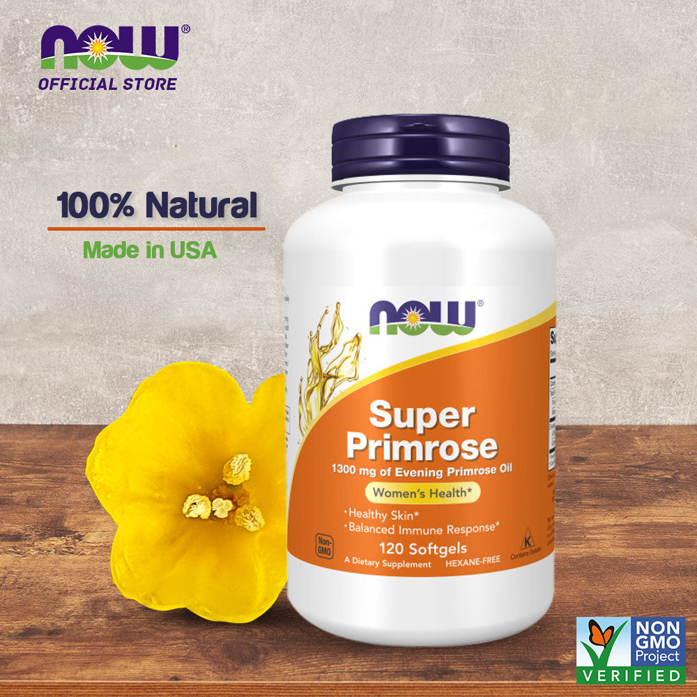 NOW Supplements, Super Primrose 1300 mg with Naturally Occurring GLA (Gamma-Linolenic Acid), 120 Softgels - Bloom Concept
