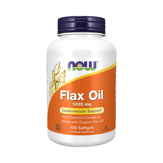 NOW Supplements, Flax Oil 1,000 mg made with Organic Flax Oil, Cardiovascular Support*, 100 Softgels - Bloom Concept