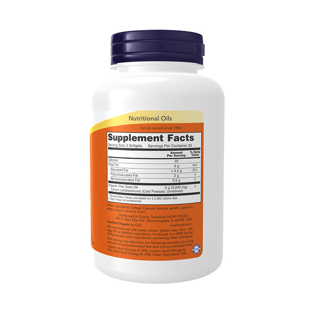 NOW Supplements, Flax Oil 1,000 mg made with Organic Flax Oil, Cardiovascular Support*, 100 Softgels - Bloom Concept
