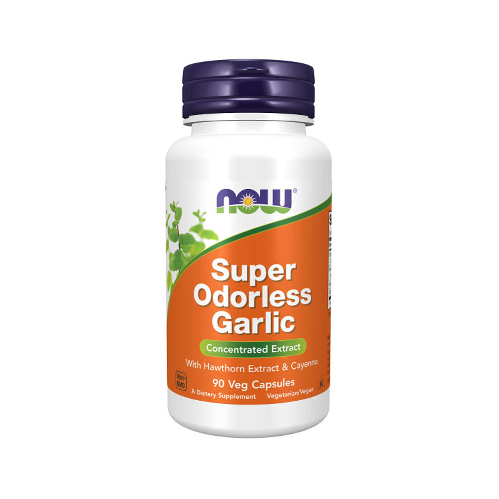 NOW Supplements, Super Odorless Garlic with Hawthorn Extract and Cayenne, 90 Veg Capsules - Bloom Concept