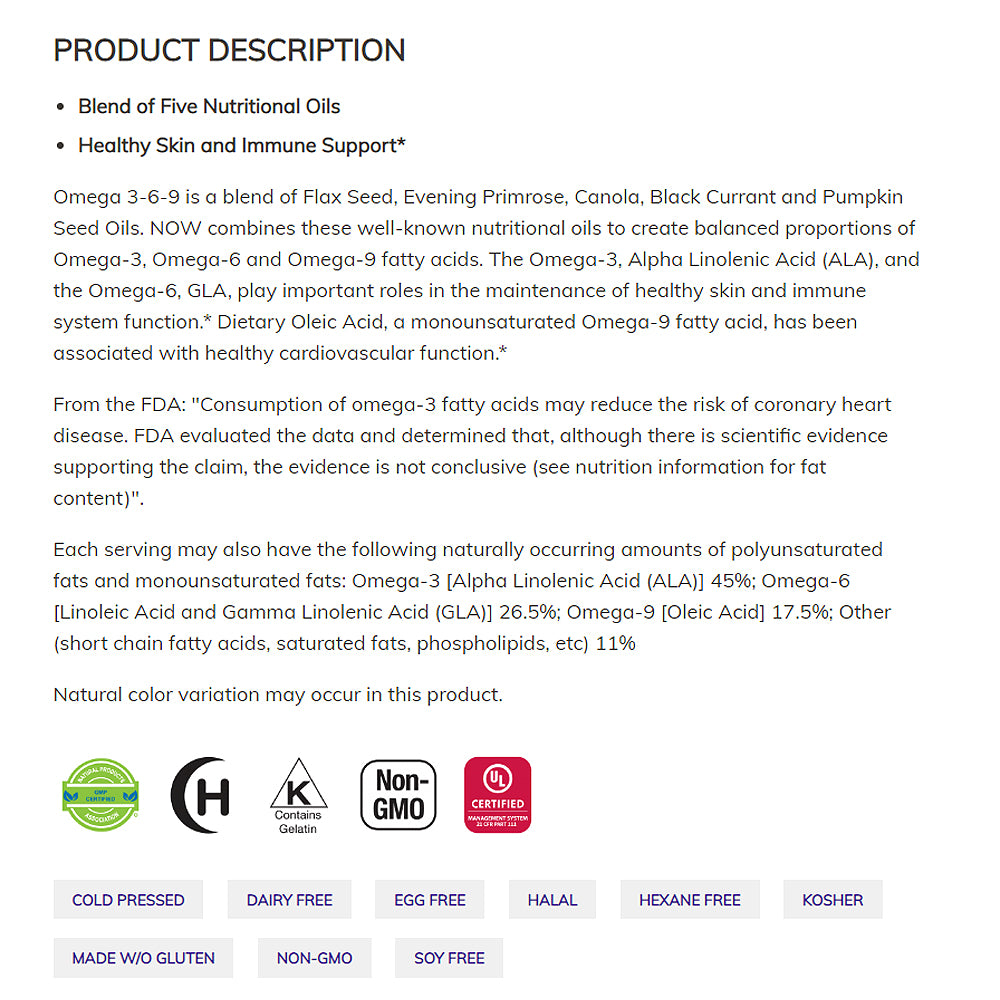NOW Supplements, Super Omega 3-6-9 1200 mg with a blend of Fish, Borage and Flax Seed Oils, 90 Softgels - Bloom Concept