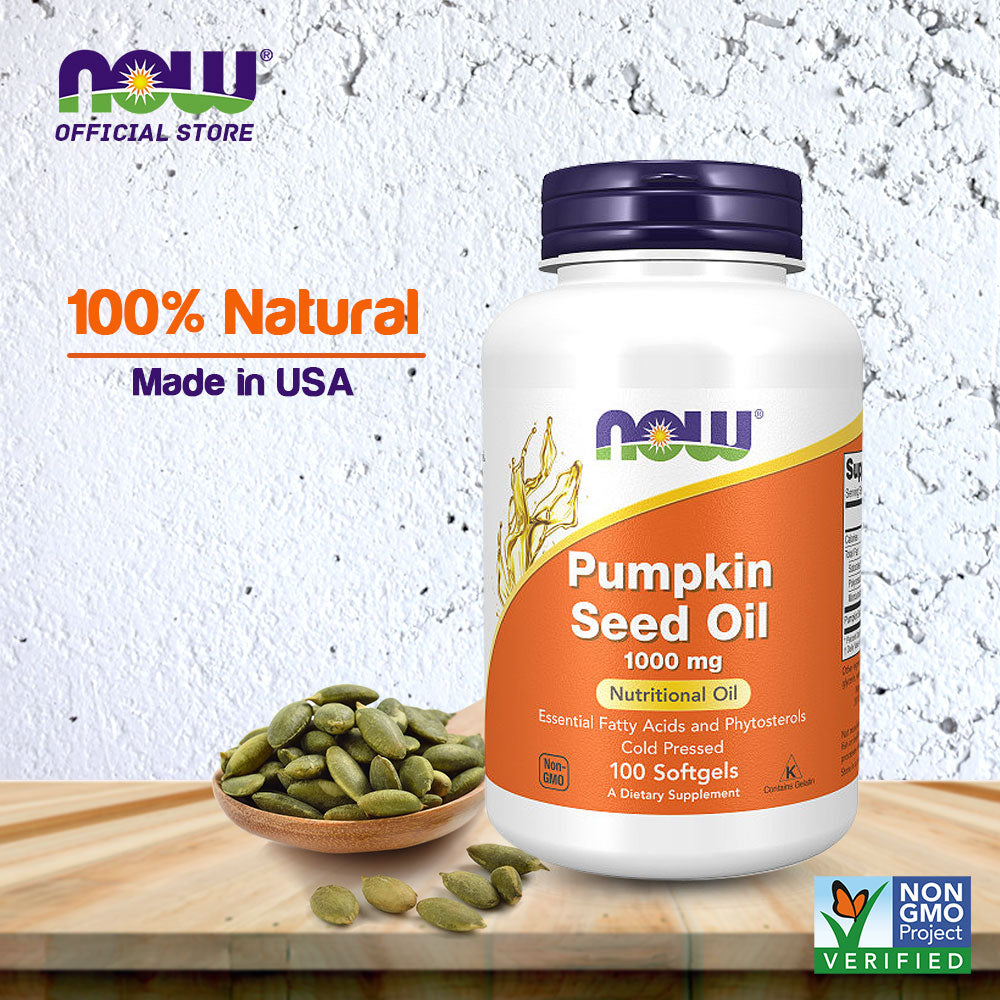 NOW Supplements, Pumpkin Seed Oil 1000 mg with Essential Fatty Acids and Phytosterols, Cold Pressed, 100 Softgels - Bloom Concept