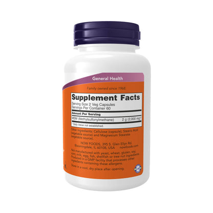 NOW Supplements, MSM (Methylsulfonylmethane) 1,000 mg, Joint Health*, 120 Veg Capsules Vitamins &amp; Supplements NOW Foods USA