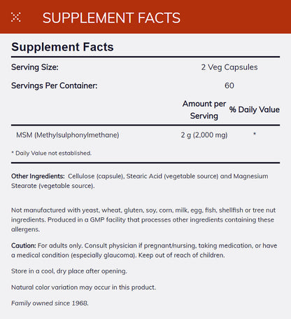 NOW Supplements, MSM (Methylsulfonylmethane) 1,000 mg, Joint Health*, 120 Veg Capsules Vitamins &amp; Supplements NOW Foods USA