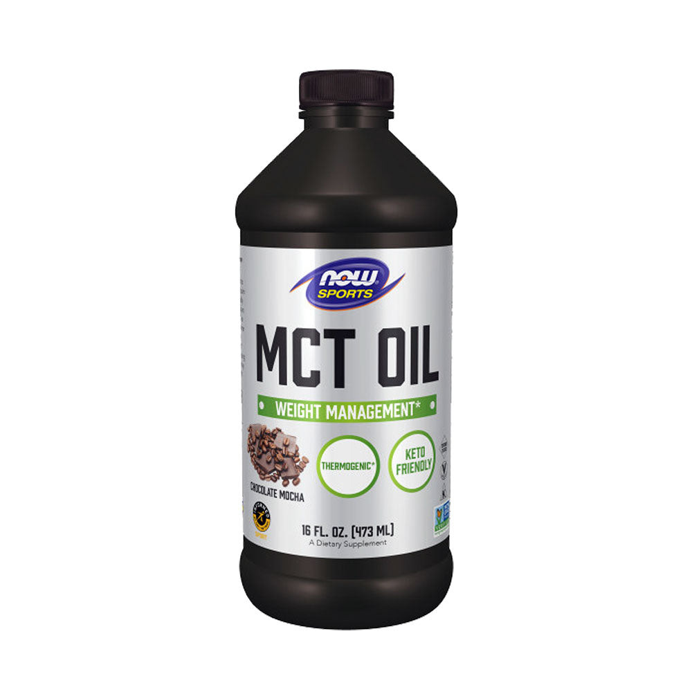 NOW Sports Nutrition, MCT (Medium-chain triglycerides) Oil, Chocolate Mocha, 16-Ounce (473 ml) - Bloom Concept