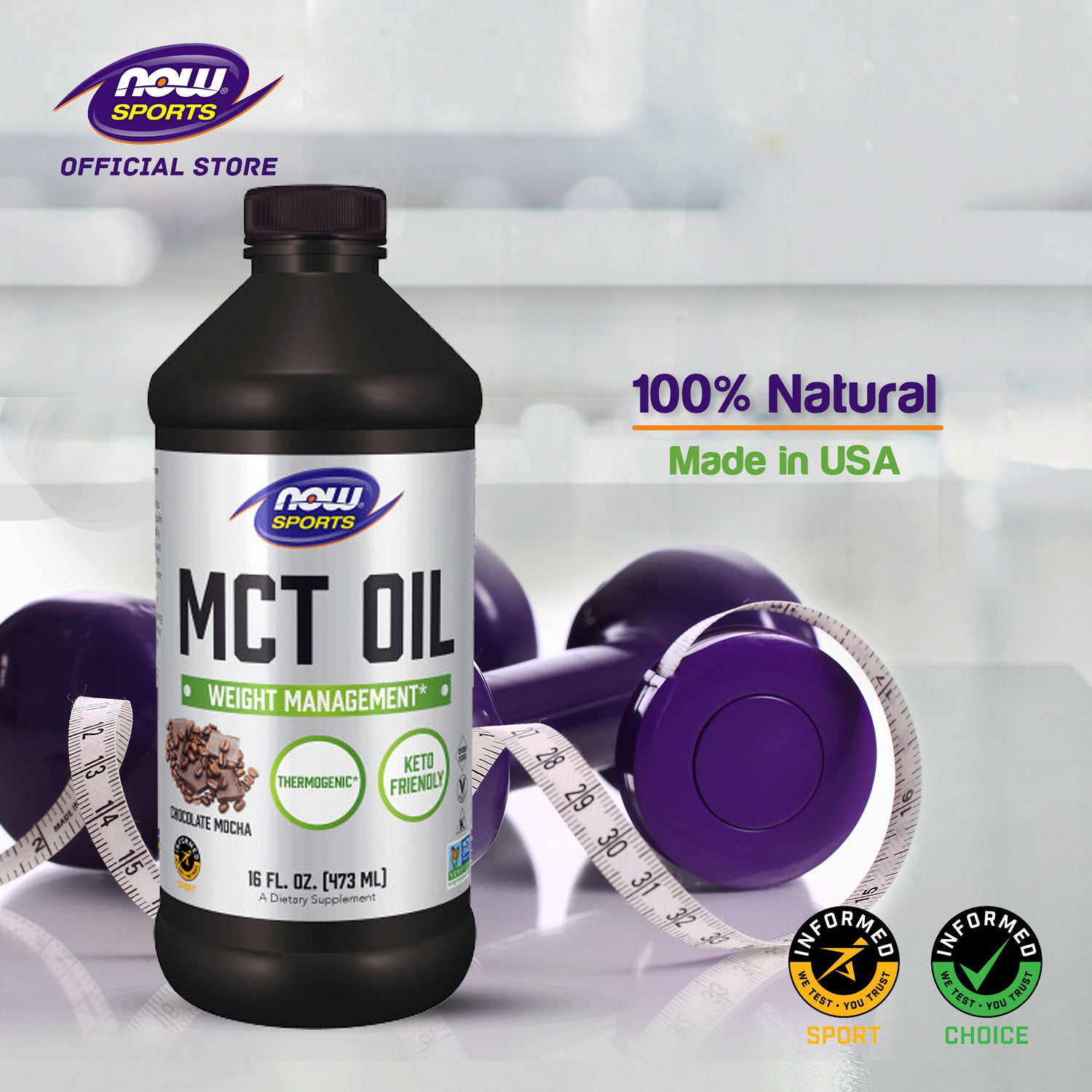 NOW Sports Nutrition, MCT (Medium-chain triglycerides) Oil, Chocolate Mocha, 16-Ounce (473 ml) - Bloom Concept