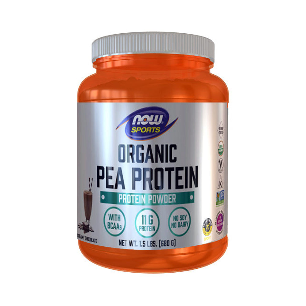 NOW Sports Nutrition, Certified Organic Pea Protein, 11g With BCAAs, Creamy Chocolate Powder, 1.5-Pound (680g)-Best by 03/24 - Bloom Concept