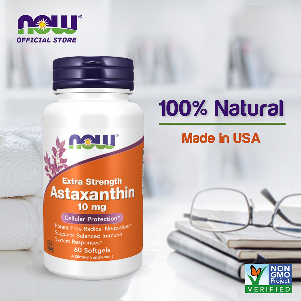 NOW Foods Supplements, Astaxanthin 10mg, Extra Strength, 60 Softgels - Bloom Concept