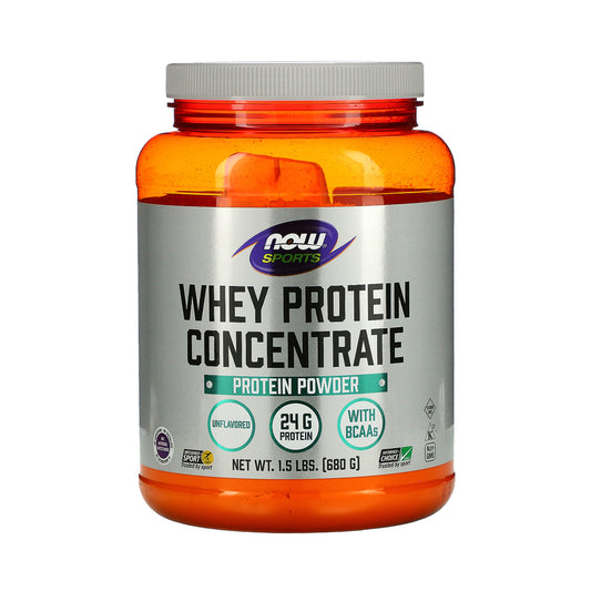 NOW Sports Nutrition, Whey Protein Concentrate, 24 g With BCAAs, Unflavored Powder, 1.5-Pound (680 g) - Bloom Concept