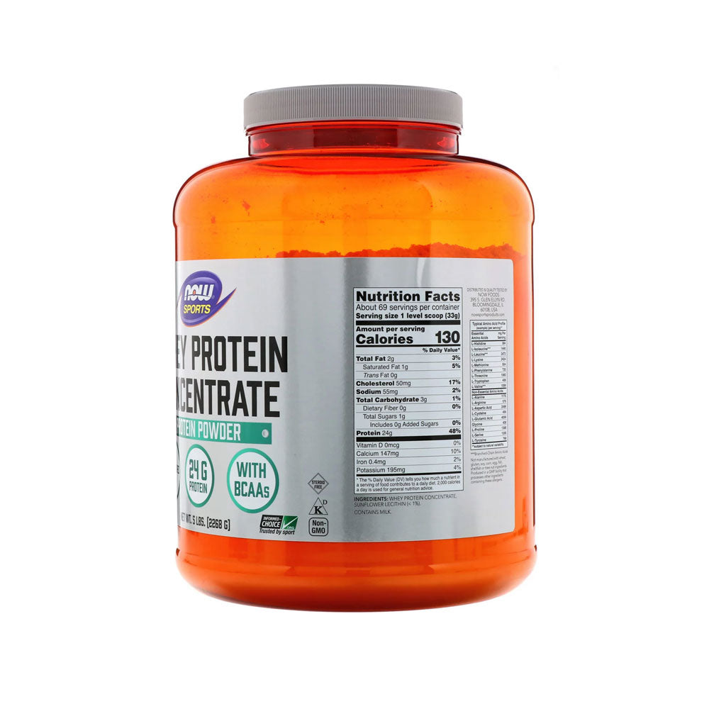 (Best by 08/25) NOW Sports Nutrition, Whey Protein Concentrate, 24 G With BCAAs, Unflavored Powder, 5-Pound (2268 g) Vitamins &amp; Supplements NOW Foods USA