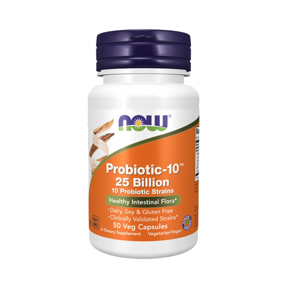 NOW Supplements, Probiotic-10™ 25 Billion, with 10 Probiotic Strains, Dairy, Soy and Gluten Free, Strain Verified, 50 Veg Capsules - Bloom Concept