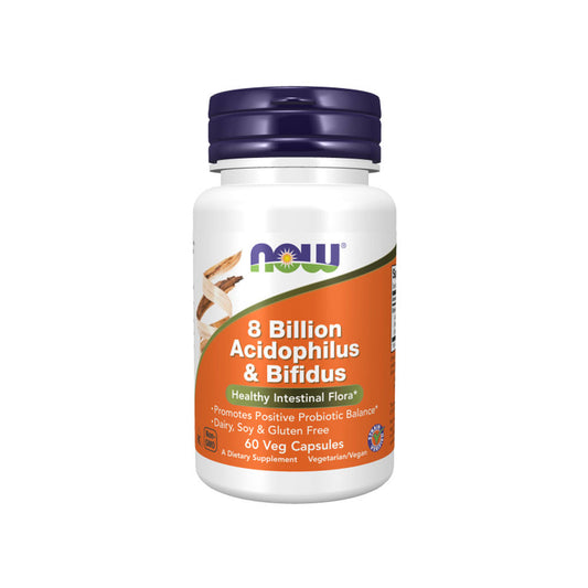 NOW Supplements, 8 Billion Acidophilus & Bifidus, Dairy, Soy and Gluten Free, Strain Verified, 60 Veg Capsules - Bloom Concept