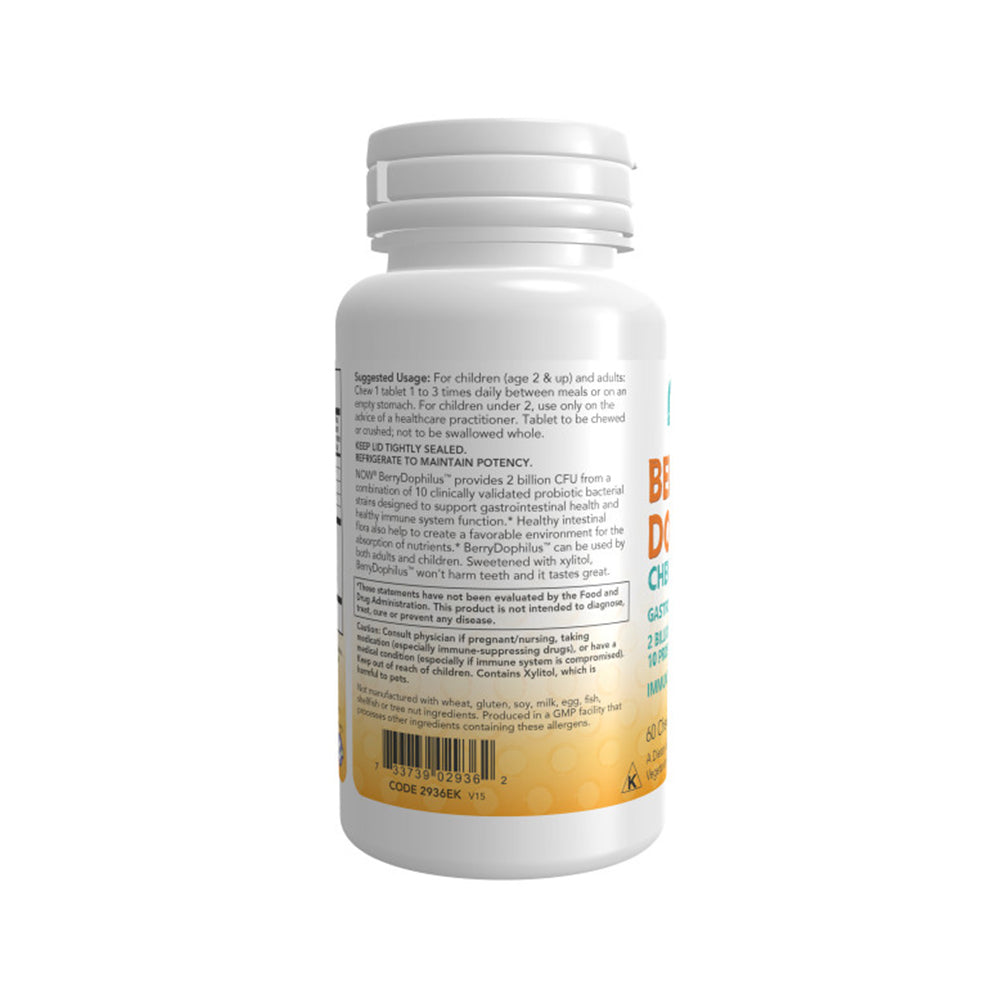 NOW Supplements, Kids BerryDophilus with 2 Billion, 10 Probiotic Strains, Xylitol Sweetened, Strain Verified, 60 Chewables - Bloom Concept