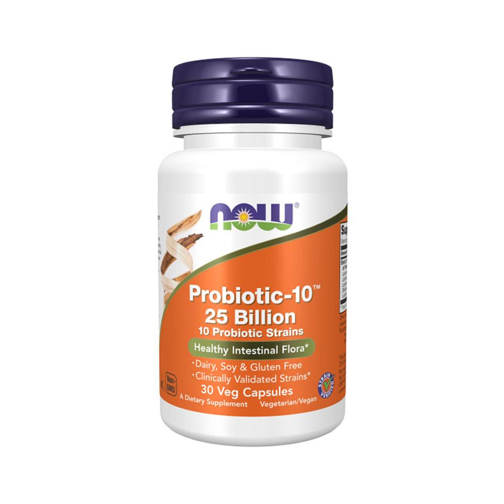 NOW Supplements, Probiotic-10™, 25 Billion, with 10 Probiotic Strains, Dairy, Soy and Gluten Free, Strain Verified, 30 Veg Capsules - Bloom Concept
