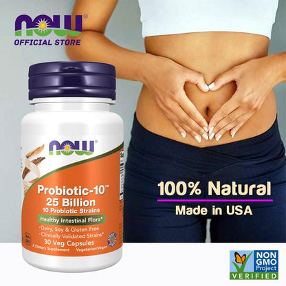 NOW Supplements, Probiotic-10™, 25 Billion, with 10 Probiotic Strains, Dairy, Soy and Gluten Free, Strain Verified, 30 Veg Capsules Vitamins &amp; Supplements NOW Foods USA