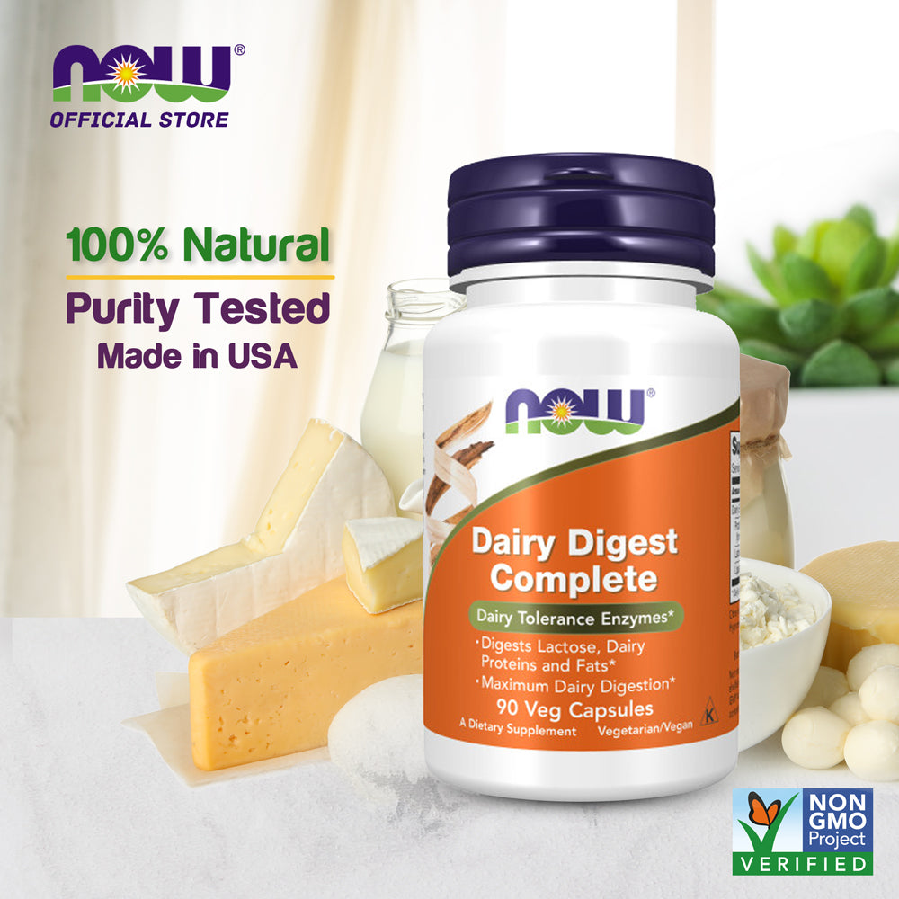 NOW Supplements, Dairy Digest Complete, Digests Lactose, Dairy Proteins and Fats*, Dairy Tolerance Enzymes*, 90 Veg Capsules - Bloom Concept