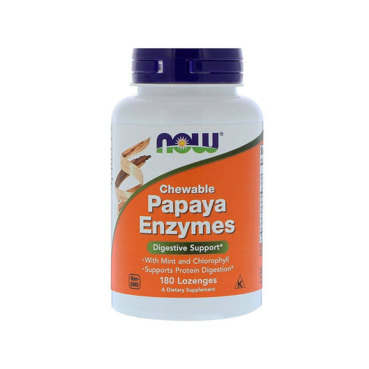 NOW Supplements, Papaya Enzyme with Mint and Chlorophyll, Digestive Support*, 180 Chewable Lozenges - Bloom Concept