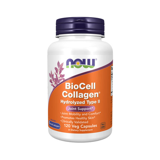 NOW Supplements, BioCell Collagen Hydrolyzed Type II, Clinically Validated, 120 Veg Capsules - Bloom Concept