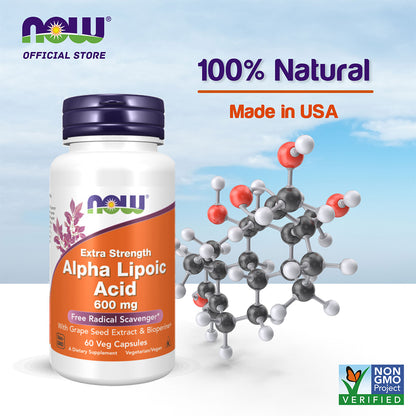 NOW Supplements, Alpha Lipoic Acid 600 mg with Grape Seed Extract &amp; Bioperine, Extra Strength, 60 Veg Capsules Vitamins &amp; Supplements NOW Foods USA